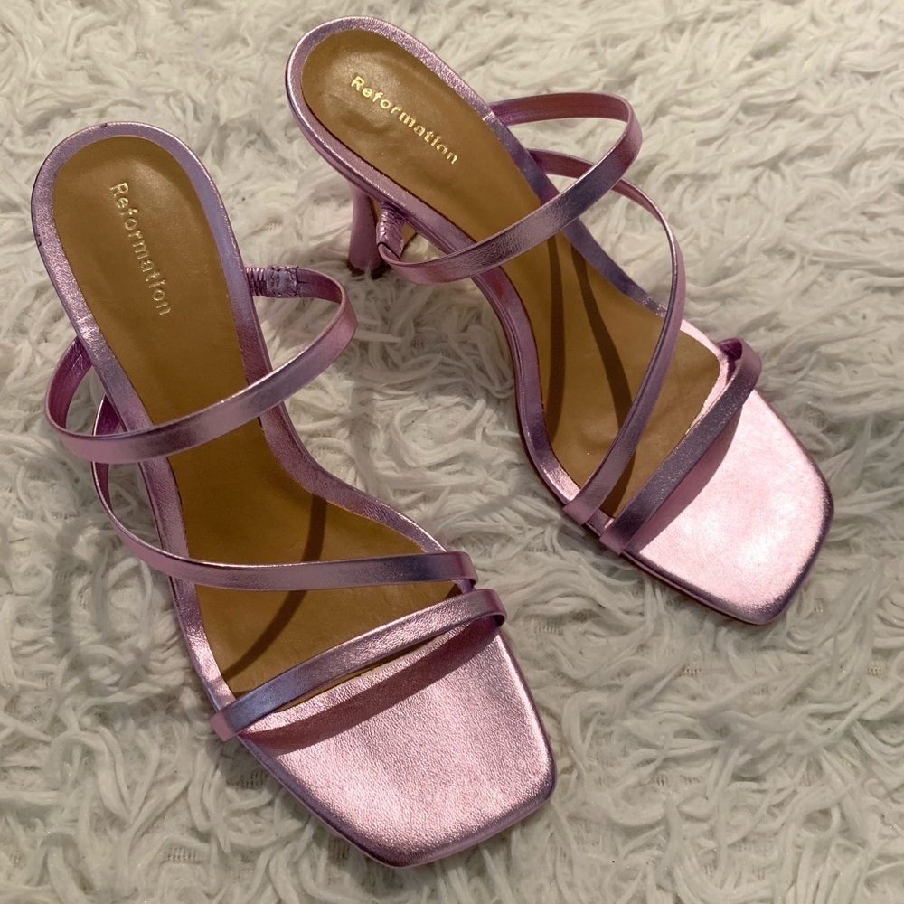 Reformation Miranda Asymmetrical High Heel pink pearl NWT